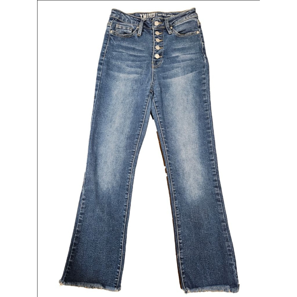 YMI Junior Women's Dream Jeans High-Rise Ankle Flare Raw Hem Size 3 Waist 26